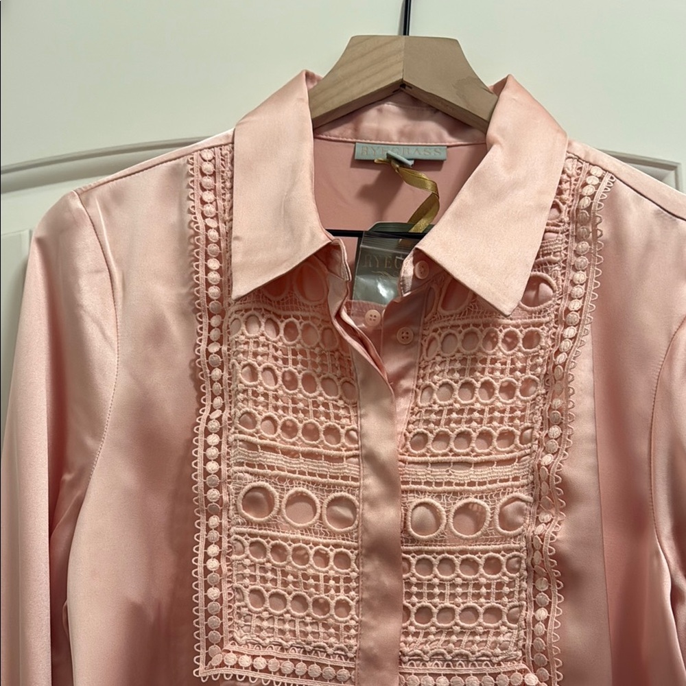 Elegant Pink Blouse with Lace Detailing